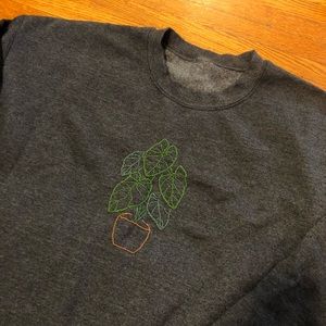 Embroidered house plant crewneck